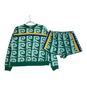 Rhode Matching Set XS S Cotton Mint Green Logo Print Sweatshirt and Shorts